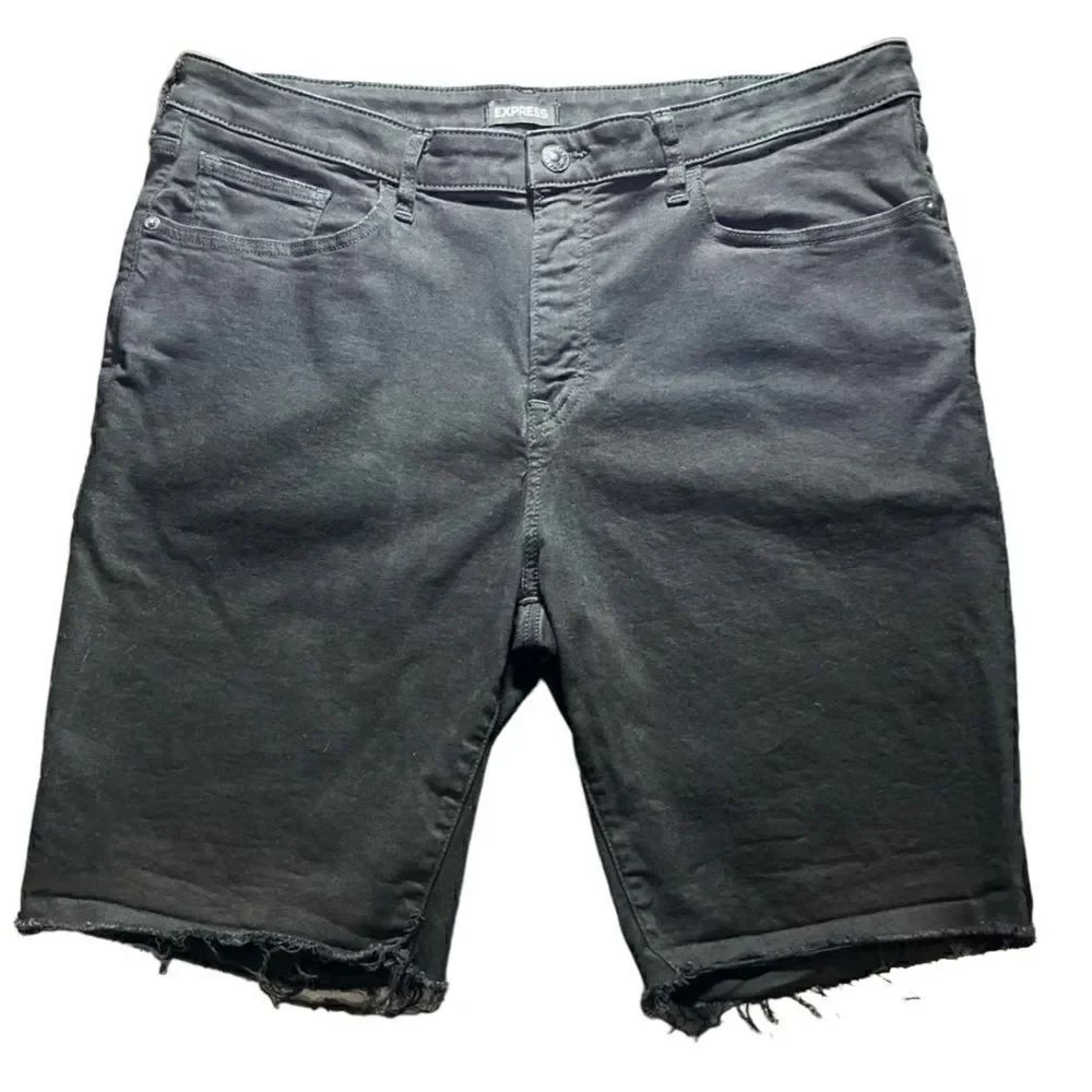 Express slim denim jean shorts cut off style black size 38